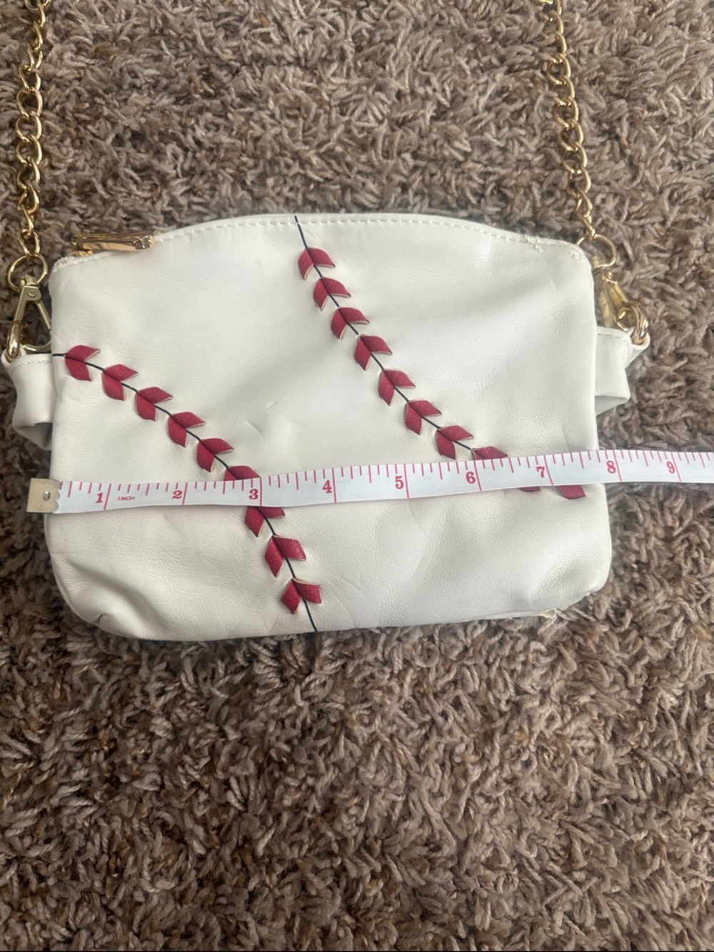 White and Red Baseball Stitch Crossbody Bag - Picture 8 of 8